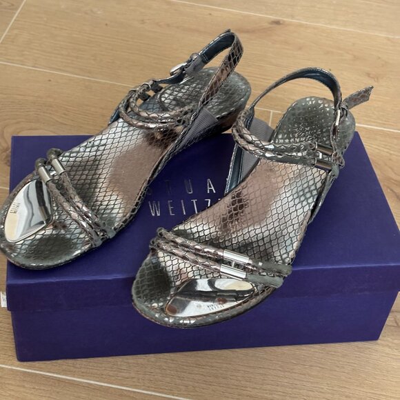 Stuart Weitzman Snake Embossed Leather Sandal - Picture 1 of 15